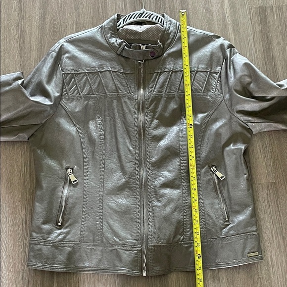 Rino Pelle Women Gray Taupe Faux Leather Moto Jacket Bikercore Outdoor Causal - Picture 12 of 14